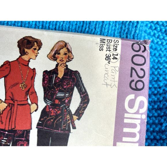 Simplicity 6029 Sewing pattern Wide leg pant top blouse 1970s size 14 - Picture 2 of 6